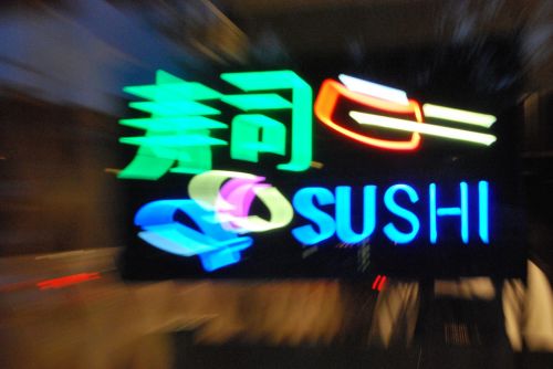 Sushi,  Restoranas,  Žibintai,  Neonas,  Priartinti,  Miestas,  Miesto,  Maistas,  Šviesus,  Spalvinga,  Sushi Ženklas