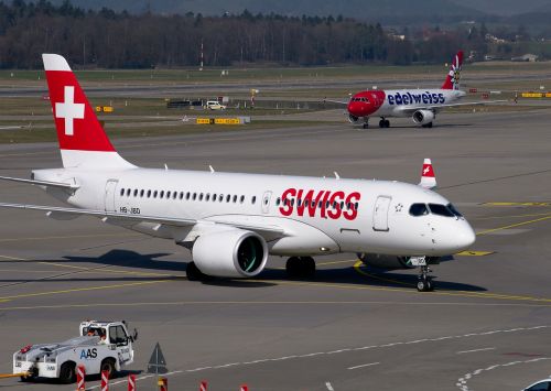 Swiss, Orlaivis, Bombardier Cs100, Oro Uostas Zurich, Oro Uostas, Šveicarija, Tarmac, Bombardier, Reaktyvinis, Transportas, Aviacija