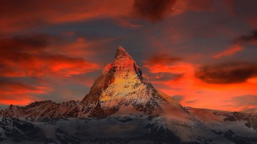 Šveicarija,  Zermatt,  Kalnai,  Sniegas,  Matterhorn,  Alpių,  Gornergrat,  Monte Rosa,  Serija 4000,  Kraštovaizdis,  Sniego Danga,  Aukšti Kalnai,  Alpinizmas,  Ledinis,  Valais,  Akmuo,  Dangus,  Raudona,  Didelio Aukščio Kalnų Kelionė
