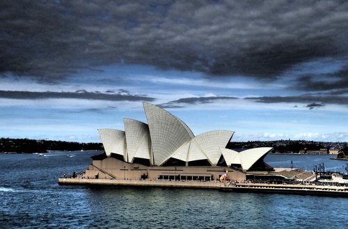 Sidnėjus,  Operos Teatras,  Audringa,  Tamsiai,  Paniuręs,  Architektūra,  Australija