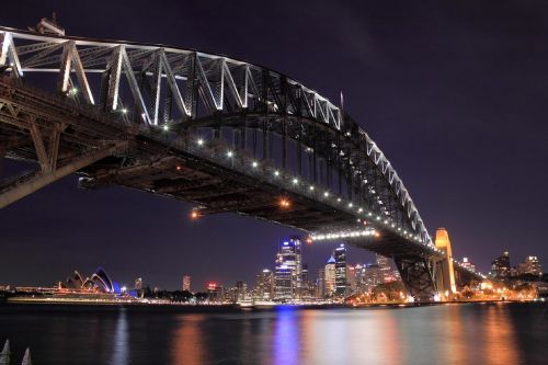 Sidnėjaus Uosto Tiltas, Naktis, Architektūra, Orientyras, Miesto Panorama, Gabenimas, Žinomas, Vanduo, Žibintai, Australia, Panorama