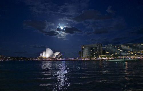 Sidnėjaus Operos Rūmai, Naktis, Australia, Uostas, Orientyras