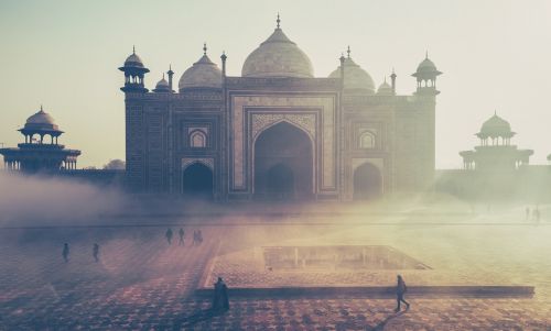 Taj Mahal, Indija, Pastatas, Miglotas, Migla, Žmonės, Turistinis, Turizmas