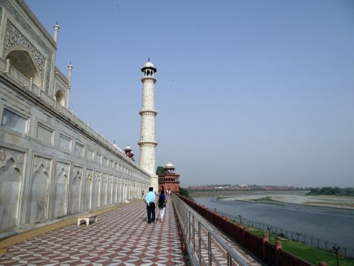 Taj Mahal, Šiaurės Vakarų Bokštas, Upės Pusė, Upė Yamuna, Minar, Bokštas, Baltas Marmuras, Agra, Indija