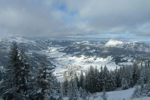 Tannheim, Kraštovaizdis, Kalnai, Austria, Tyrol, Medžiai, Žiema, Sniegas