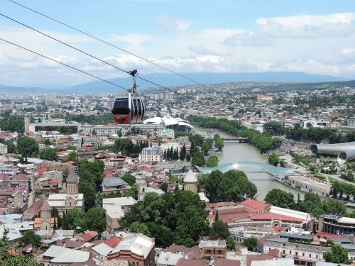 Tbilisis, Ropeway, Gruzija, Kabelis, Miestas, Kaukazas, Orientyras, Ekskursijos, Kalnas, Lynų Kelio, Miesto Panorama, Mtkvari