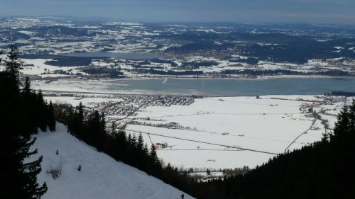 Tegelberg, Ežeras Forggensee, Allgäu, Žiema, Slidinėjimas Atokioje Pakrantėje, Ežeras, Sniegas, Panorama