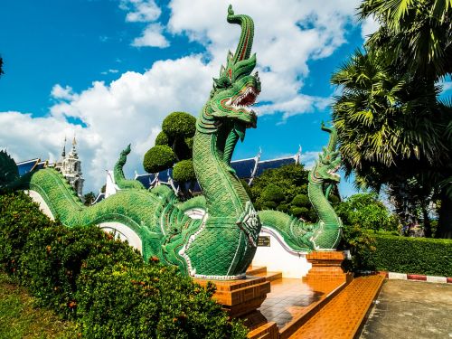 Šventyklos Kompleksas, Drakonai, Skulptūra, Šiaurės Tailandas