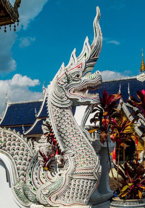 Šventyklos Kompleksas, Drakonai, Skulptūra, Šiaurės Tailandas