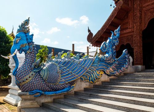 Šventyklos Kompleksas, Drakonas Gyvatė, Skulptūra, Šiaurės Tailandas