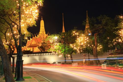 Smaragdinės Budos Šventykla, Naktis, Šviesa, Gaisro Linija, Turizmas, Bangkokas, Tailandas