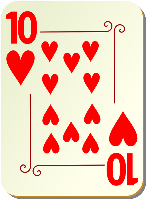 Dešimt, Širdis, Žaidžiu Kortomis, Pokeris, Kortelė, Žaidimai, Kortelės, Žaidimas, Dekoratyvinis, Poilsis, 10, Nemokama Vektorinė Grafika