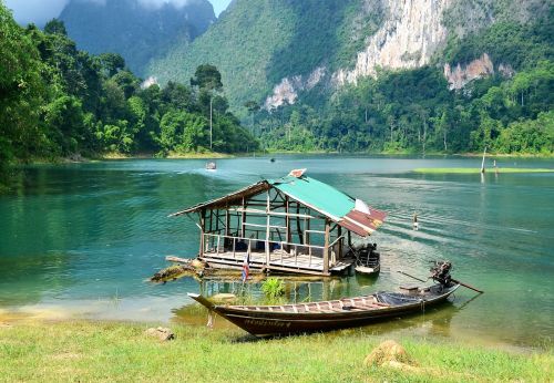 Tailandas, Khao Sok, Nacionalinis Parkas, Surat Toi, Atogrąžų Miškai, Plūduriuojantis Namas, Pietų Tailandas, Boot, Ežeras, Turizmas, Bankas, Plaukiojantieji