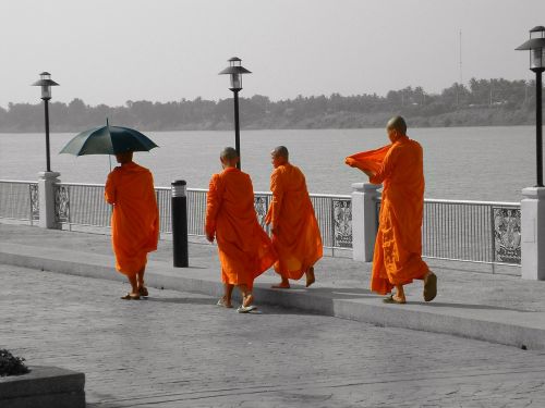 Tailandas, Vienuolis, Budizmas, Promenada, Skėtis, Oranžinė, 4
