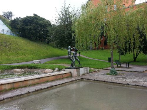 Miesto Biblioteka, Sveavägen, Dulkės, Skulptūra, Stockholm