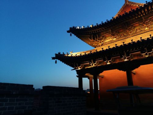 Miesto Sienos, Naktinis Vaizdas, Kinija, Datong, Pastatas