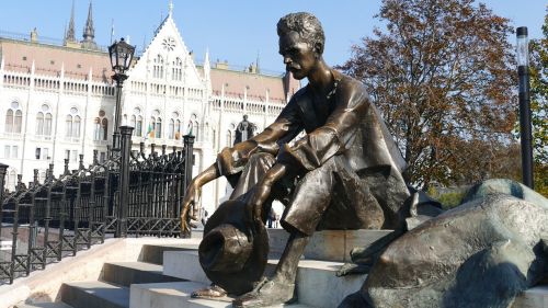 Danube, Poetas, Bronzos Statula, Attila József, Danube Krantinė, Sėdi Dtairs, Vyrų, Budapest