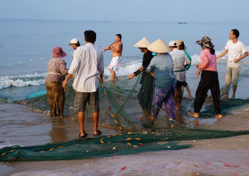 Žvejų Kaimelis, Drag-Net, Jūra, Gyvenimas, Žmonės, Vietnamas