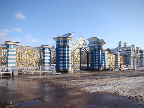 Rūmų Ansamblis Tsarskoe Selo, Rusija, Tvora, Vartai, Modelis, Grotelės, Žiema