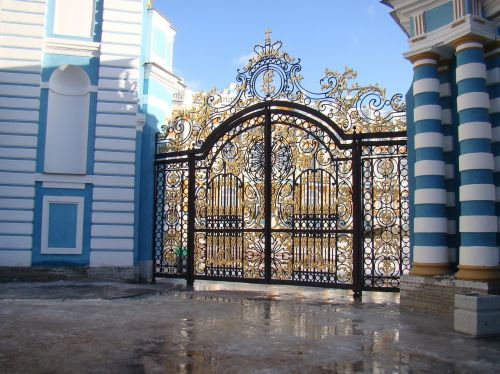 Rūmų Ansamblis Tsarskoe Selo, Rusija, Vartai, Modelis, Grotelės, Žiema, Saulė, Šešėlis
