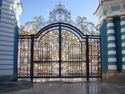 Rūmų Ansamblis Tsarskoe Selo, Rusija, Vartai, Modelis, Grotelės, Žiema, Saulė, Šešėlis