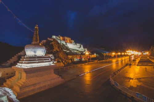 Potalos Rūmai, Tibetas, Kinija, Naktinis Vaizdas, Šviesa