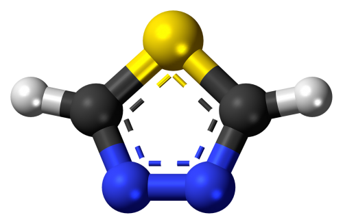 Tiadiazolas, Heterociklas, Aromatiniai, Rutulys, Stick, Modelis, Molekulė, Cheminis, Struktūra, Atomai, Elementai, Mokslas, Tyrimai, Formulė, Ekologiškas, Klijavimas, Ryšys, 3D, Medžiaga, Junginys