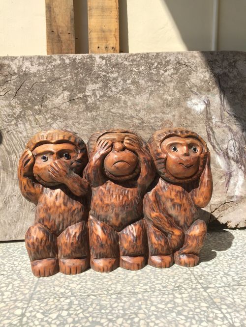 Trys Beždžionės, Beždžionė, Medžio Galvutė, Trys Beždžionės, Statula, Nematyk Blogio, Negirdėk Pikto, Blogi Žodžiai