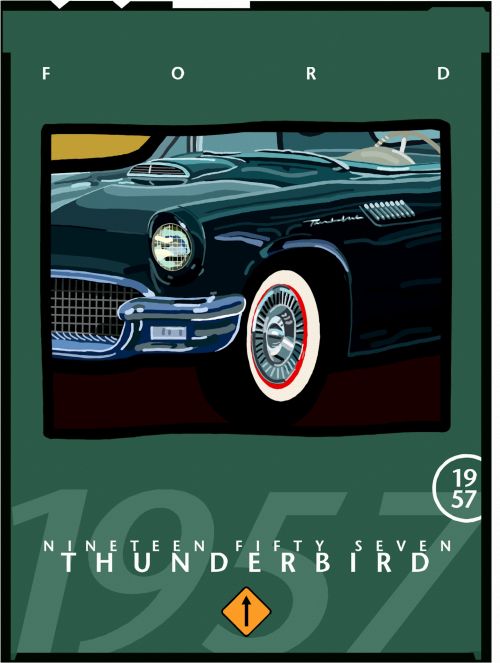 Iliustracija,  Spalvinga,  Nemokama & Nbsp,  Išraiška,  Vaizduotinai,  Piešimas,  Automobilis,  Oldtimer,  Klasikinis,  Vintage,  1957,  Ford,  Thunderbird 1957 M