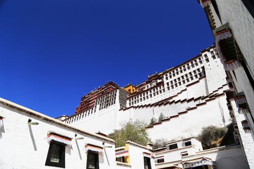 Tibetas, Lhasa, Potalos Rūmai, Mėlynas Dangus, Didinga, Iškilmingas, Budizmas