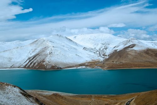 Tibetas, Kraštovaizdis, Mėlynas Dangus Ir Balti Debesys, Yanghu