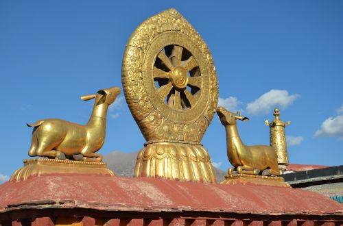 Tibetas, Lhasa, Šventyklos Šventykla, Stogas, Auksinis Kupolas, Kelionė, Mėlynas Dangus