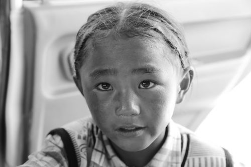 Tibetietis, Moteris, Vaikas, Mergaitės, Portretas, Juoda Ir Balta