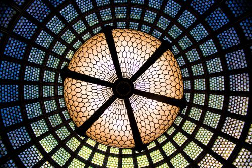 Tiffany Dome, Liustra, Stiklas, Stiklinės Lubos, Šviesa, Simetrija, Meno Stiklo Kupolas, Čikagos Kultūros Centras