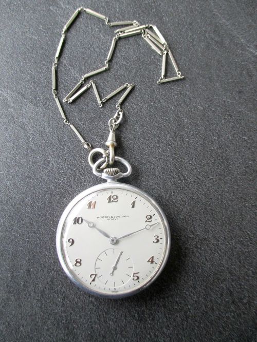 Laikas, Laikrodis, Kišeninis Laikrodis, Aliuminio Korpusas, Grandinė, Naudota, Pagaminta Šveicarijoje