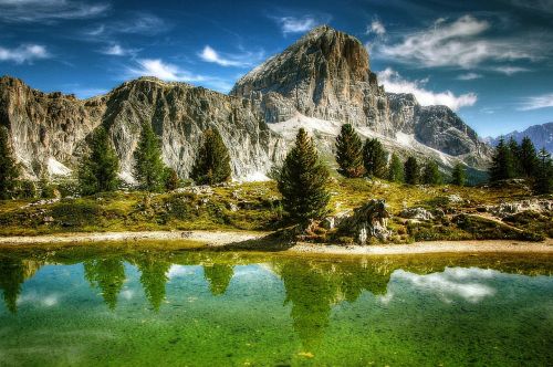 Tofane, Dolomitai, Kalnai, Italy, Alpių, Unesco Pasaulio Paveldas, Alpių Panorama, Griovių Laukas, Belluno, Tofana, Debesys, Ežeras, Kraštovaizdis, Dangus, Gamta