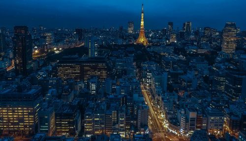 Tokyo, Japonija, Tokijo Bokštas, Naktis, Naktinis Miestas, Bokštas, Dangoraižiai, Modernus Miestas, Miestas, Architektūra