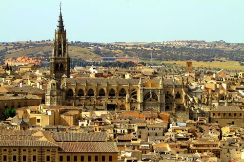 Toledo Spain, Ispanija, Katedra, Architektūra, Pastatas, Religija, Bažnyčia, Miestas, Orientyras, Katalikų, Viduramžių, Miesto Panorama, Žinomas, Religinis, Gotika, Europietis, Dangus, Panorama