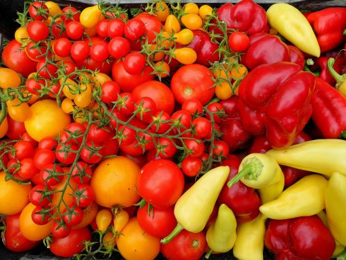 Pomidorai, Pipirai, Daržovės, Maistas, Šviežias, Raudona, Geltona, Ekologiškos Daržovės, Vegetariškas, Sveikas