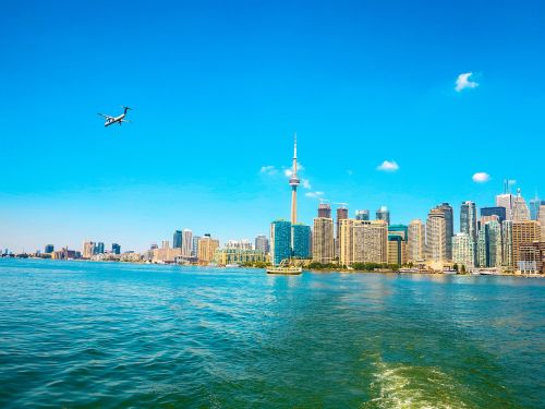 Toronto, Kanada, Miestas, Turizmas, Vaizdas, Kraštovaizdis, Debesys, Ontarijas, Panorama, Dangus, Gamta, Ežeras, Laivas, Lėktuvas