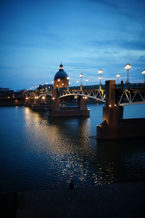 Toulouse, Naktį, Tiltas, Šviesa, Upė, Garonne