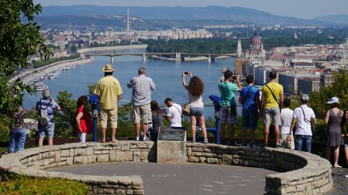 Turistai, Budapest, Vengrija, Panorama, Gellért Kalnas