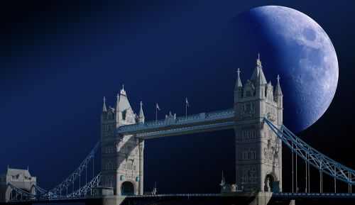 Bokšto Tiltas, Londonas, Mėnulis, Priartinti, Debesys, Dangus, Teleobjektyvas, Naktis, Luna, Pilnatis, Mėnulio Šviesa, Uždaryti, Astronomija