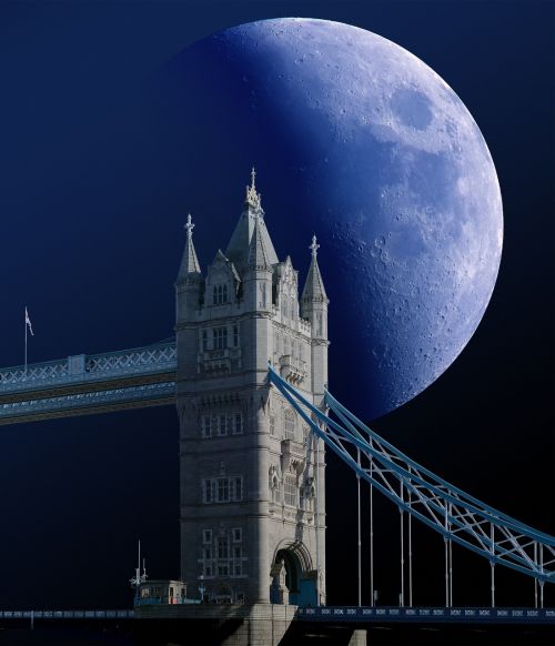 Bokšto Tiltas, Londonas, Mėnulis, Priartinti, Debesys, Dangus, Naktis, Luna, Pilnatis, Mėnulio Šviesa, Astronomija