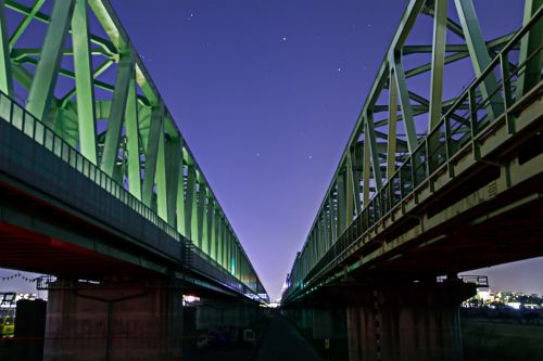 Trasa, Tiltas, Geležinkelio Tiltas, Elektrinis Traukinys, Naktinis Dangus, Žvaigždėtas Dangus