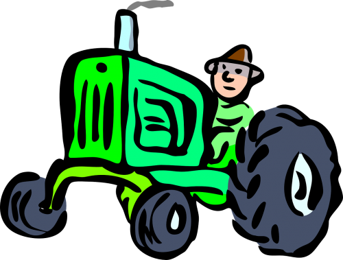 Traktorius, Vairuotojas, Kaimas, Ūkis, Žalias, Ratai, Nemokama Vektorinė Grafika