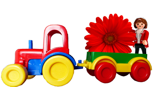 Traktorius,  Priekaba,  Žaislas,  Vaikas,  Gėlė