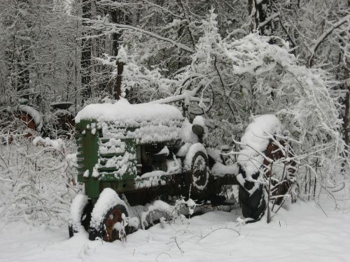 Traktorius, Vintage, Žemės Ūkio Technika, Sniegas, Ledas, Žiema