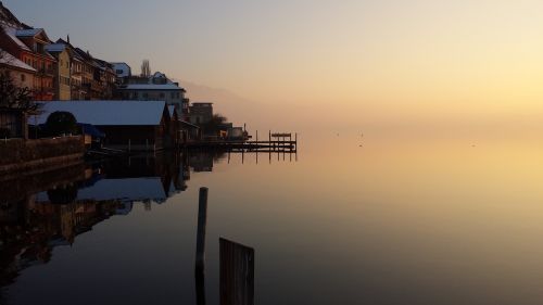 Traukinys, Saulėlydis, Ežeras, Abendstimmung, Šveicarija, Oranžinė, Vakaras