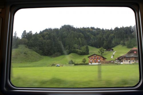Traukinys, Langas, Bs, Alpių, Kalnai, Namai, Šveicarija